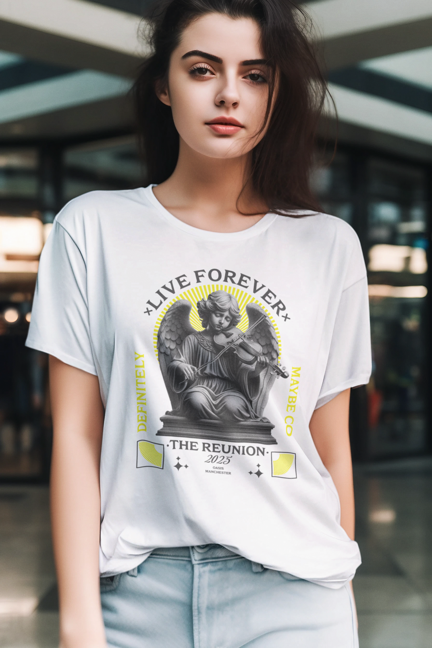 Live Forever Angel Unisex T-Shirt – Timeless Style Inspired by Oasis